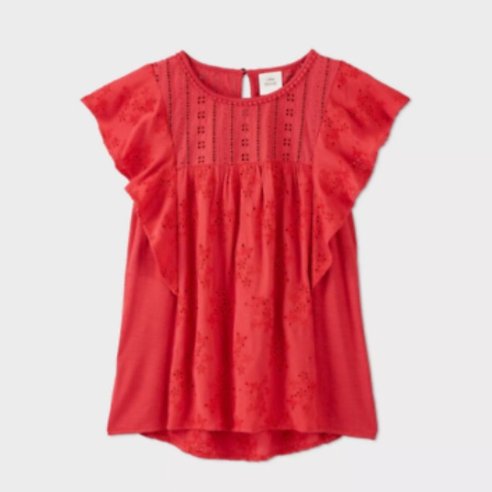 Target Knox Rose Eyelet Flutter Short Sleeve Blouse in Red